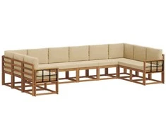 Lauko sofos komplektas su pagalve 10 pcs Natūralus ir bežinis
