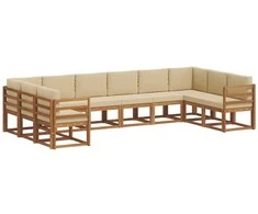 Lauko sofos komplektas su pagalve 10 pcs Natūralus ir bežinis