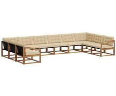 Lauko sofos komplektas su pagalve 10 pcs Natūralus ir bežinis