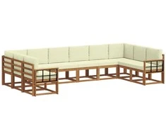 Lauko sofos komplektas 10 pcs Natūralus ir grietinėlė