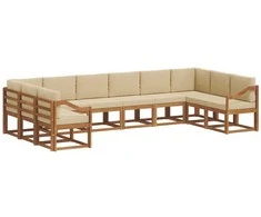 Lauko sofos komplektas su pagalve 10 pcs Natūralus ir bežinis