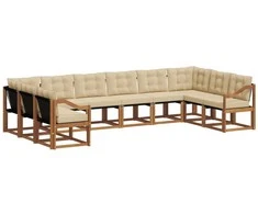 Lauko sofos komplektas su pagalve 10 pcs Natūralus ir bežinis