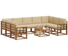 Lauko sofos komplektas su pagalve 10 pcs Natūralus ir bežinis