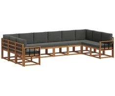 Lauko sofos komplektas 10 pcs Natūralus ir antracitas