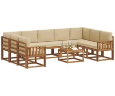 Lauko sofos komplektas su pagalve 10 pcs Natūralus ir bežinis