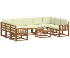 Lauko sofos komplektas 10 pcs Natūralus ir grietinėlė
