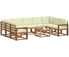 Lauko sofos komplektas 10 pcs Natūralus ir grietinėlė