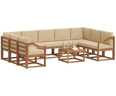 Lauko sofos komplektas su pagalve 10 pcs Natūralus ir bežinis