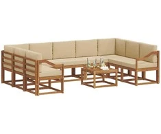 Lauko sofos komplektas su pagalve 10 pcs Natūralus ir bežinis