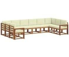 Lauko sofos komplektas 10 pcs Natūralus ir grietinėlė