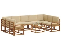 Lauko sofos komplektas su pagalve 10 pcs Natūralus ir bežinis