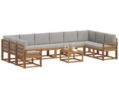 Lauko sofos komplektas 11 pcs Natūrali ir šviesiai pilka