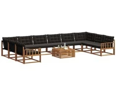 Lauko sofos komplektas su pagalve 11 pcs Natūrali ir juoda