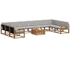 Lauko sofos komplektas 11 pcs Natūrali ir šviesiai pilka