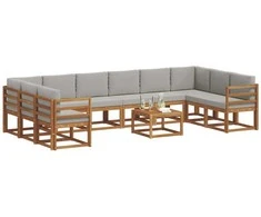 Lauko sofos komplektas 11 pcs Natūrali ir šviesiai pilka