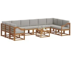 Lauko sofos komplektas 11 pcs Natūrali ir šviesiai pilka