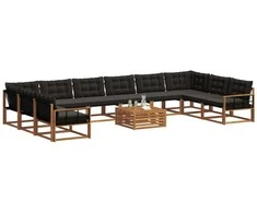 Lauko sofos komplektas su pagalve 11 pcs Natūrali ir juoda
