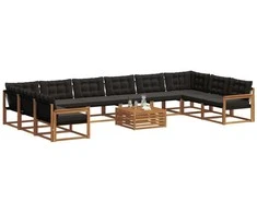 Lauko sofos komplektas su pagalve 11 pcs Natūrali ir juoda