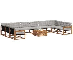 Lauko sofos komplektas 11 pcs Natūrali ir šviesiai pilka