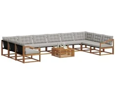 Lauko sofos komplektas 11 pcs Natūrali ir šviesiai pilka