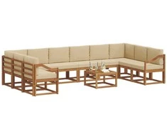 Lauko sofos komplektas su pagalve 11 pcs Natūralus ir bežinis