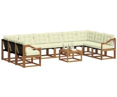 Lauko sofos komplektas 11 pcs Natūralus ir grietinėlė