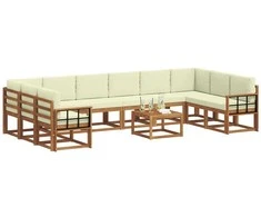 Lauko sofos komplektas 11 pcs Natūralus ir grietinėlė