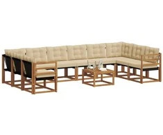 Lauko sofos komplektas su pagalve 11 pcs Natūralus ir bežinis