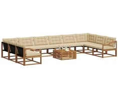 Lauko sofos komplektas su pagalve 11 pcs Natūralus ir bežinis