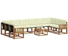 Lauko sofos komplektas 11 pcs Natūralus ir grietinėlė