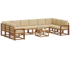 Lauko sofos komplektas su pagalve 11 pcs Natūralus ir bežinis