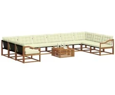 Lauko sofos komplektas 11 pcs Natūralus ir grietinėlė