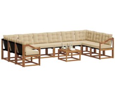 Lauko sofos komplektas su pagalve 11 pcs Natūralus ir bežinis