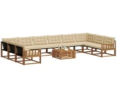 Lauko sofos komplektas su pagalve 11 pcs Natūralus ir bežinis