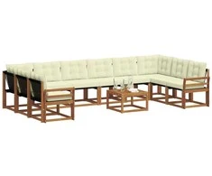 Lauko sofos komplektas 11 pcs Natūralus ir grietinėlė