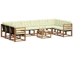 Lauko sofos komplektas 11 pcs Natūralus ir grietinėlė