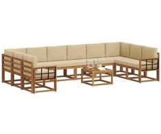 Lauko sofos komplektas su pagalve 11 pcs Natūralus ir bežinis