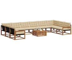 Lauko baldų komplektas Lauko sofos komplektas su pagalve 11 pcs Natūralus ir bežinis