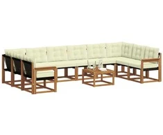 Lauko sofos komplektas 11 pcs Natūralus ir grietinėlė