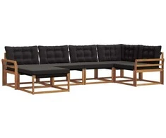Lauko sofos komplektas su pagalve 6 pcs Natūrali ir juoda