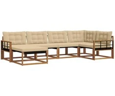 Lauko sofos komplektas su pagalve 6 pcs Natūralus ir bežinis