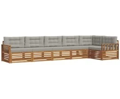 Lauko sofos komplektas 6 pcs Natūrali ir šviesiai pilka