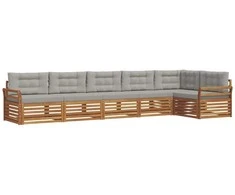 Lauko sofos komplektas 6 pcs Natūrali ir šviesiai pilka