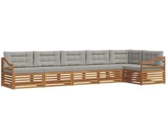 Lauko sofos komplektas 6 pcs Natūrali ir šviesiai pilka