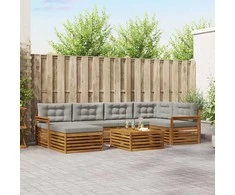 Lauko sofos komplektas 7 pcs Natūrali ir šviesiai pilka