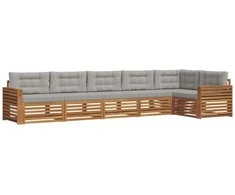Lauko sofos komplektas 6 pcs Natūrali ir šviesiai pilka