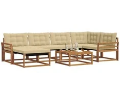Lauko sofos komplektas su pagalve 19 pcs Natūralus ir bežinis