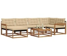 Lauko sofos komplektas su pagalve 19 pcs Natūralus ir bežinis