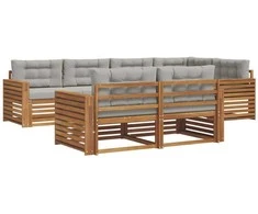 Lauko baldų komplektas Lauko sofos komplektas 7 pcs Natūrali ir šviesiai pilka