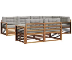 Lauko sofos komplektas 7 pcs Natūrali ir šviesiai pilka